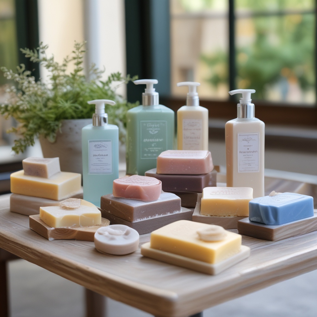 Various soap products displayed elegantly on a table